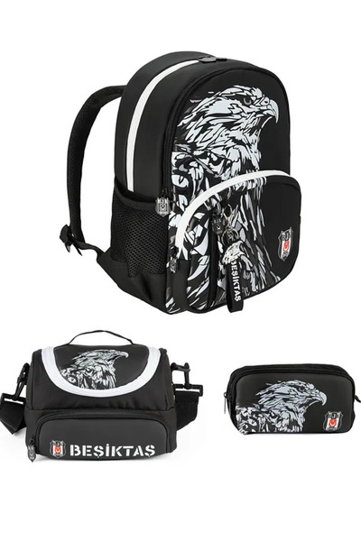 Beşiktaş Taraftar Lisanslı Suni Deri Kartal Okula Dönüş 3'lü Set (Çanta+Beslenme+Kalemlik)