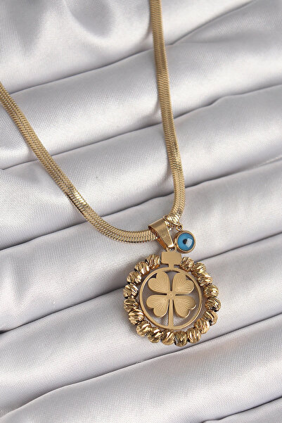 Epilons Bfs 316L Steel Gold Color Italian Chain Dorica Clover Model Evil Eye ...