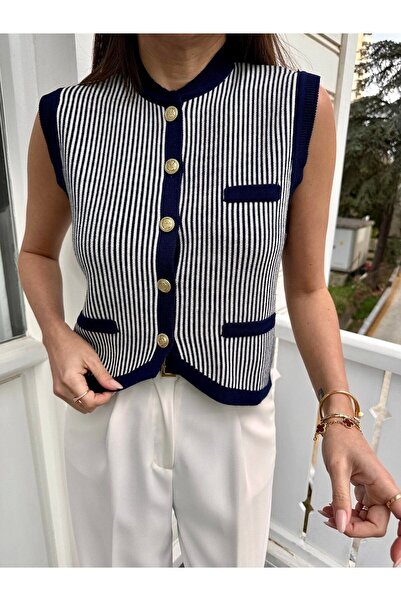 URİS Жіночий смугастий светр преміум якості з трикотажу - темно-синій