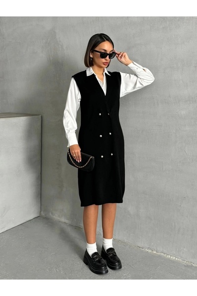 URİS Жіночий елегантний довгий светр з ґудзиками преміум-класу - чорний