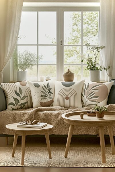 Atlas collection Estetik Kırlent 4'lü Set, Kırlent Yastık Kılıfı Keten Kumaş,...