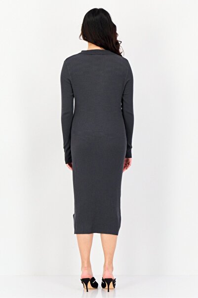 Threadbare Women Ribbed Long Sleeve Midi Dress, Charcoal