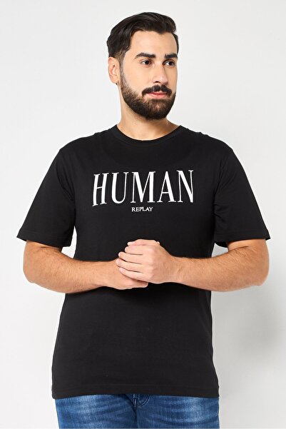 Replay Men Crew Neck Short Sleeves Graphic Print T-Shirt, Black