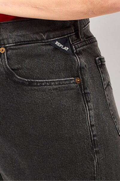 Replay Women Flared Fit Washed Stretchable Denim, Dark Grey