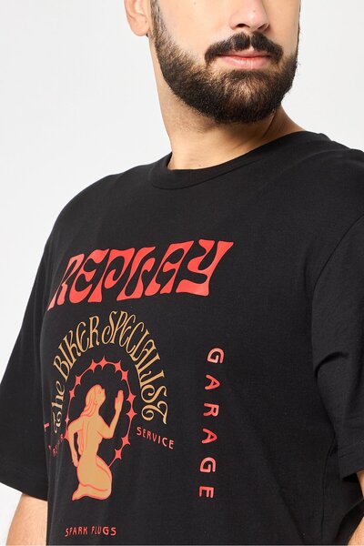 Replay Men Crew Neck Short Sleeve Graphic Print T-Shirt, Black