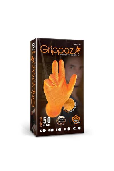 GRİPPAZ Set of 50 textured, non-slip protective gloves, AD-00-0034, nitrile, orange, apple