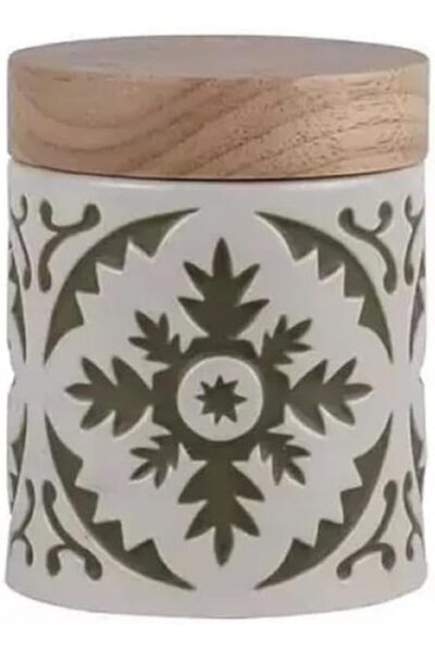 erorex Small Round Porcelain Seasoning Boxes With Engraved Pattern Green