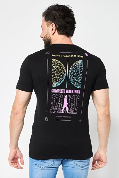 Replay Men Crew Neck Short Sleeve Graphic Print T-Shirt, Black