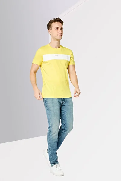 Replay Men Crew Neck Short Sleeves Brand Logo T-Shirt, Yellow