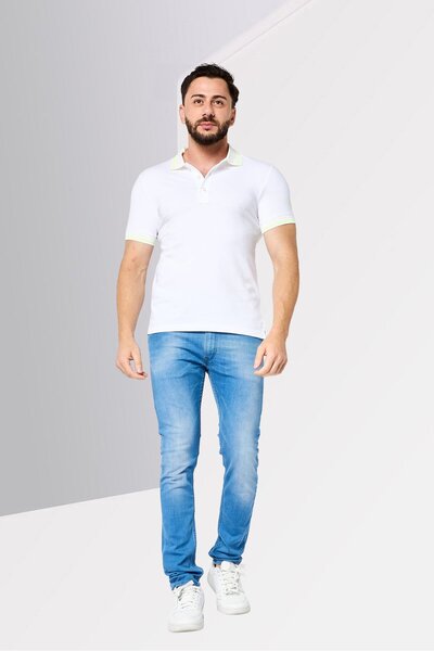 Replay Men Regular Fit Solid Short Sleeve Polo Shirt, Off-White