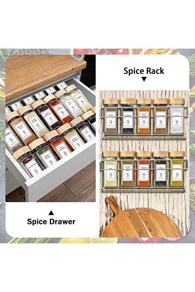 erorex 24 Glass Spice Jars Labels, 4Oz Empty Square Spice Containers, Glass Spice Jars Bamboo Lids,Glass