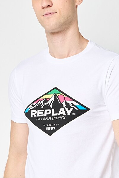Replay Men Crew Neck Short Sleeves Brand Logo T-Shirt, White