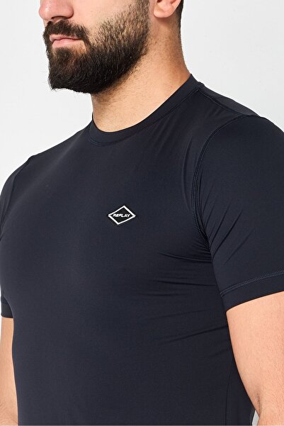 Replay Men Sportswear Fit Embroidered Logo Short Sleeves Outdoor T-Shirt, Black