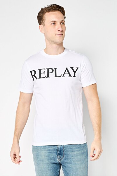 Replay Men Crew Neck Short Sleeves Brand Logo T-Shirt, White