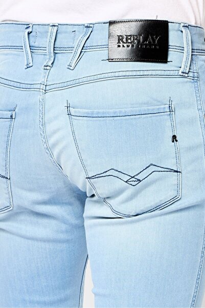 Replay Men Slim Fit Washed Stretchable Denim Jeans, Light Blue