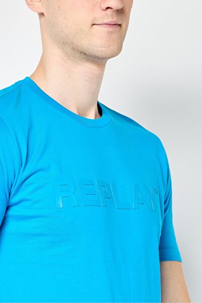 Replay Men Crew Neck Short Sleeve Brand Logo T-Shirt, Sage Blue