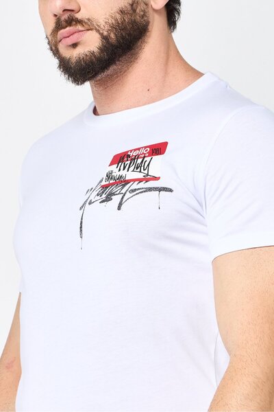 Replay Men Crew Neck Short Sleeve Graphic Print T-Shirt, White