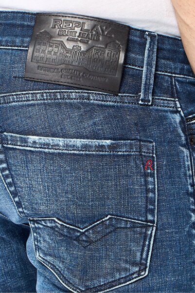 Replay Men Regular Fit Waitom Washed Stretchable Denim Jeans, Blue