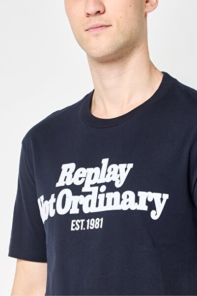 Replay Men Crew Neck Short Sleeve Brand Logo T-shirt, Navy