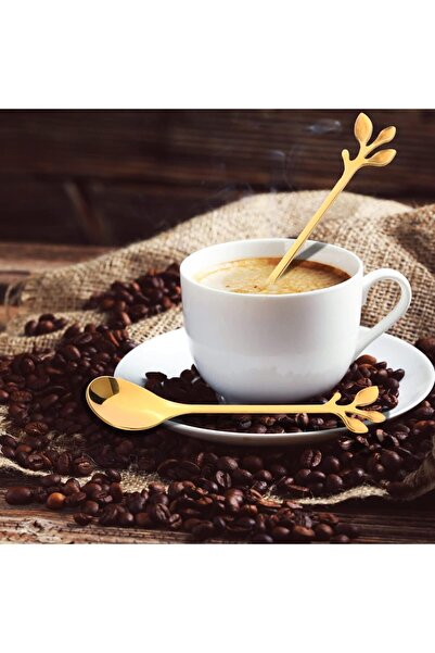 erorex 12Pcs Stainless Steel Gold Leaf Coffee Spoon Cake Fruit Forks, Tableware Dessert Demitasse Ice