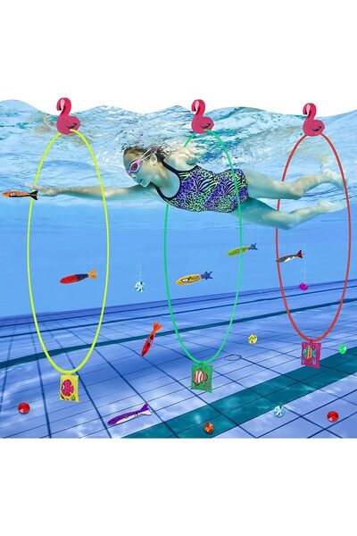 erorex Diving Toys Set 29Pcs Water Sports Swim Thru Rings Kids Adults Flamingo Buoys&Sandbags Dive