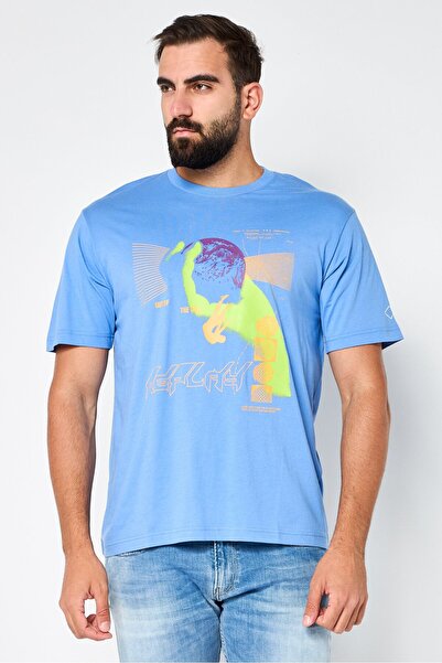 Replay Men Crew Neck Short Sleeves Graphic Print T-Shirt, Sky Blue