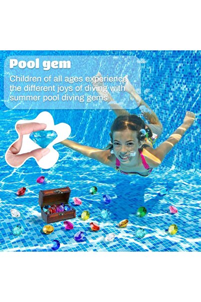 erorex 15 Pcs Colorful Diving Gem Pool Toy Set Big Acrylic Diamonds Treasure Chest Pirate Box Swimming