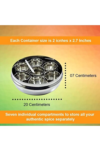 erorex Large Stainless Steel Masala Dabba Spice Container Box With 7 Shelves 8 * 8 * 3 Inches