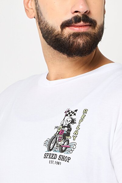 Replay Men Crew Neck Short Sleeves Graphic Print T-Shirt, White