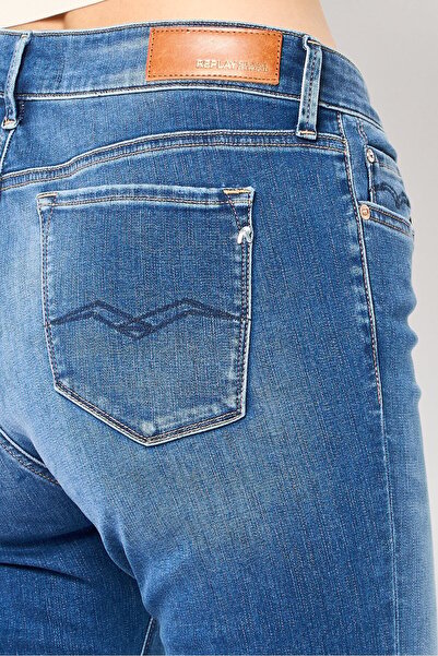 Replay Women Skinny Fit Washed Stretchable High Waist Denim Jeans, Blue