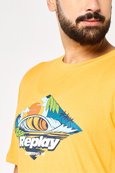 Replay Men Crew Neck Short Sleeve Graphic Print T-Shirt, Orange