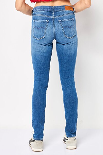 Replay Women Skinny Fit Washed Stretchable Denim Jeans, Blue