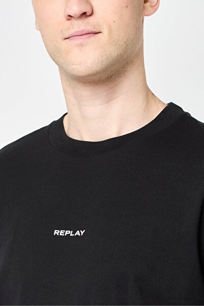 Replay Men Crew Neck Short Sleeves Brand Logo T-Shirt, Black