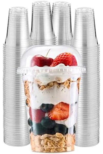 SAQOPACK Green Direct Plastic Cups With Lids - 8 Oz. Disposable Party Cup Set