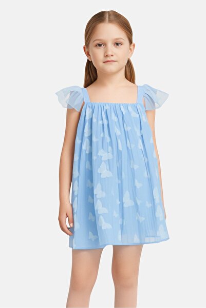 English Laundry فستان كاجوال منقوش للبنات الصغار، أزرق سماوي