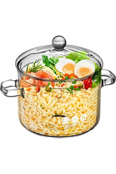 erorex أواني زجاجية شفافة للطهي على الموقد، قدر زجاجي للحساء، قدر يخنة مطبخ مع غطاء، قدر طبخ زجاجي