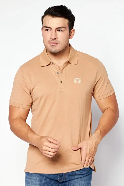 Cerruti 1881 Men Regular Fit Embroidered Short Sleeves Polo Shirt, Tan