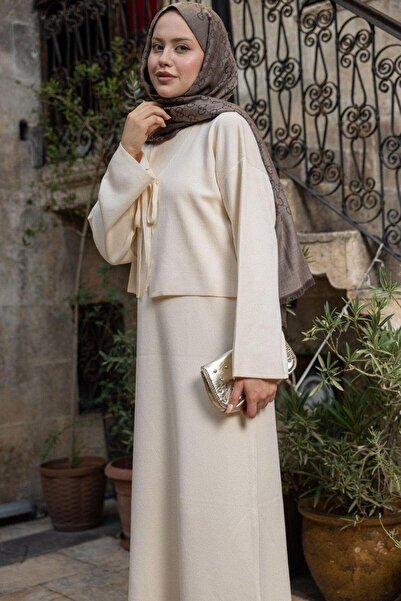 Şulemoda Giyim Swan Cropped Knitwear Dress Cream