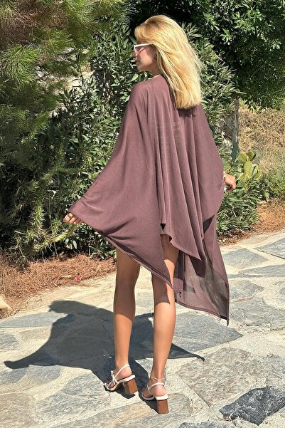 CHUBA Women's Asymmetrical Cut, Flowy, Viscose, Knitwear Cape and Shawl Brown 25S3030