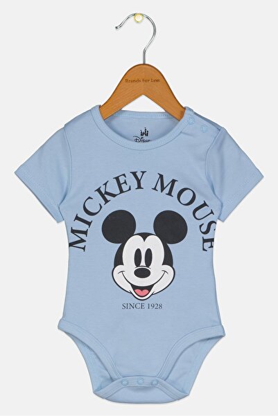 Disney بدلة جسم بأكمام قصيرة مطبوعة بطبعة ميكي ماوس للأولاد الصغار، أزرق غباري