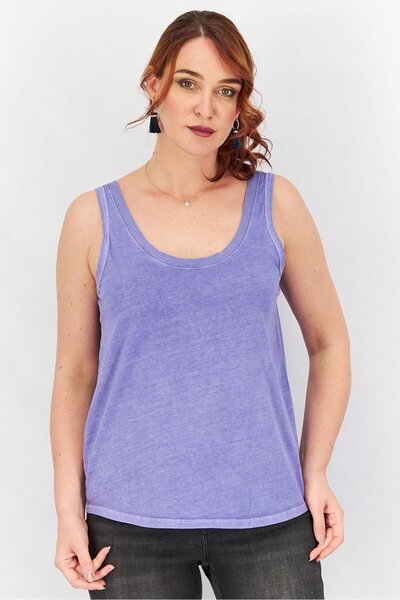 PROMOD Women U-Neck Sleeveless Plain Top, Purple
