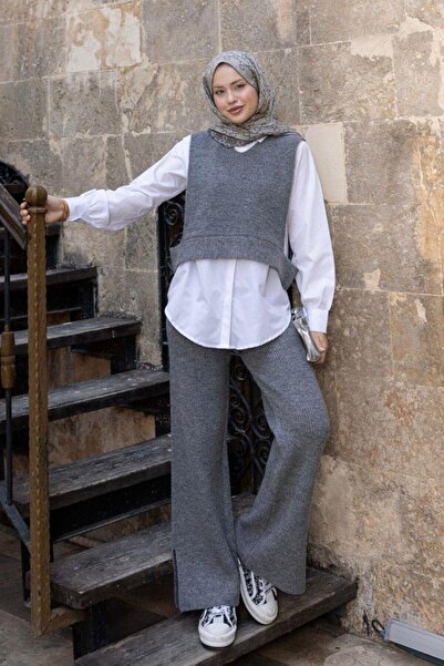 Şulemoda Giyim طقم تريكو ثلاثي من فينوس باللون الرمادي