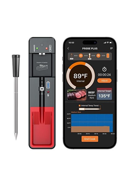 GEAKISO Termometru inteligent de bucătărie pentru carne, aplicație Bluetooth wireless dedicată, sondă rezistentă la apă, autonomie de 16 ore