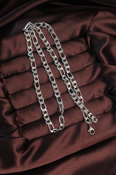 ALFA AKSESUAR 03 316L Steel Silver Color Striped Bird's Eye Chain Necklace - Tj-Erk1374