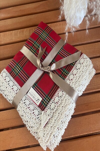 zarafet concept KIRMIZI PİTİKARE VİNTAGE NOSTALJİ KENAR DANTELLİ MASA ÖRTÜSÜ, ÇOK AMAÇLI ÖRTÜ