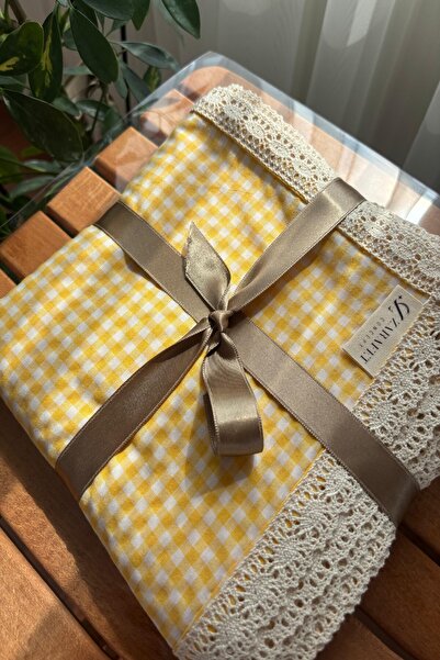 zarafet concept SARI PİTİKARE VİNTAGE NOSTALJİ KENAR DANTELLİ MASA ÖRTÜSÜ, ÇOK AMAÇLI ÖRTÜ