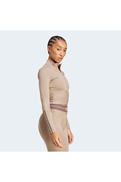 adidas Hyperglam Rib Zip Thru Women's Brown Training Tracksuit Top