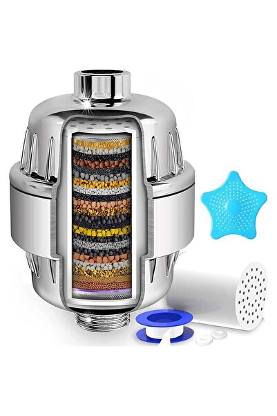 Elindor Filtru de apă pentru duș, 20 de etape de filtrare, infuzie de minerale și vitamina C, argint