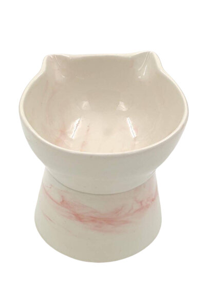 Pet Pretty Seramik Kedi Köpek Mama Ve Su Kabı Ayaklı Kedi Figür Pembe Desen