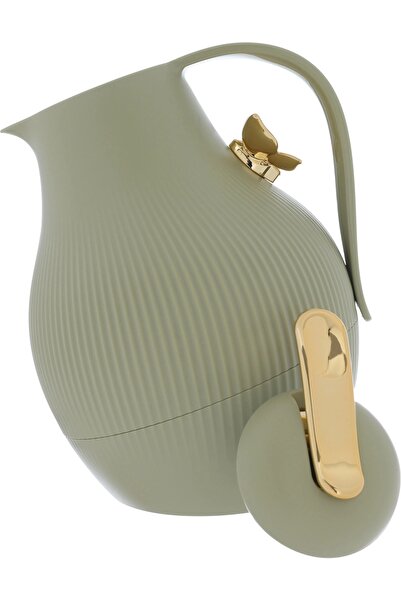 DORA thermos, 1 liter, golden butterfly, thermal glass inner shell, green